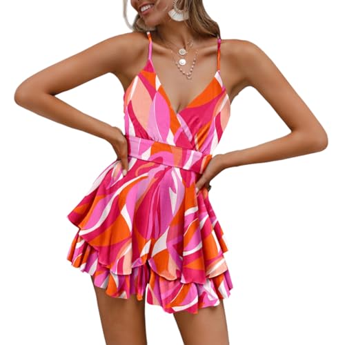 Image of Fixmatti Women Jumpsuit Low V Neck Drawstring Waisted Long Pant Romper Outfits