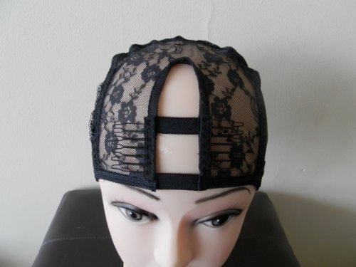 Jagazi Natural's Small Black Middle Upart Weaving Cap with Sturdy Straps. 1'' X 3.5'' UPart. Upart. U-part. U part. Weaving Net. Weaving Cap. Wig Cap.