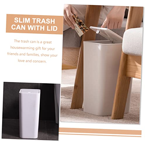 Caneca de basura pequeña rectangular con tapa blanca miniatura 6