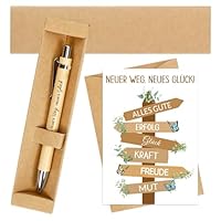 MorLuks Neuer Weg Neues Glück, Kugelschreiber mit Gravur + Abschiedskarte Kollegen + Geschenkbox, Abschiedsgeschenk Kollegen für Jobwechsel Rente Ruhestand Neuer Job Mutmacher