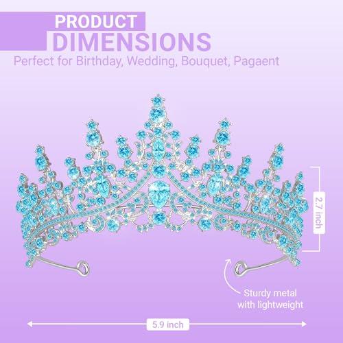Queenship Tiara Crown for Women, Queen Tiara for Birthday Prom Bridal Party Custome Blue