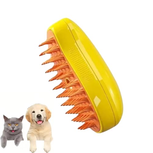Escova Vapor Pet 3 em 1 para Cães e Gatos, Pente Massageador, Remoção de Pelos, Amarelo ou Verde, Re