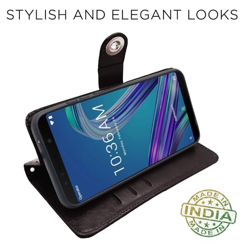 Image of Pikkme Asus Zenfone Max Pro M1 Flip Cover Leather Finish | Inside TPU with Card Pockets | Wallet Stand and Shock Proof | Complete Protection Flip Case (Button Coffee)
