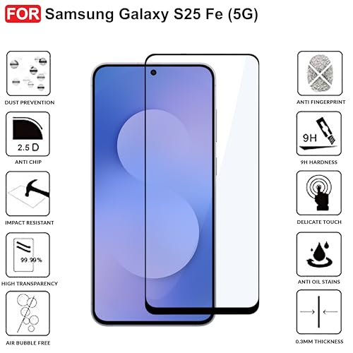 Image of CEDO Tempered Glass for Samsung Galaxy S25 FE (5G) | Screen Protector Full HD Quality Tempered Glass Anti-Scratch Edge to Edge Coverage with Easy Installation Kit (Black)