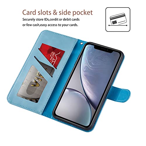 Bartern Flip Case for iPhone X/iPhone XS,Cute Elephant PU Leather Folio Flip Wallet Phone Case Cover with Card Holder Magnetic Closure and Stand Feature for iPhone X/XS,Blue - Image 3
