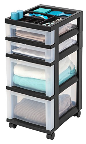 IRIS USA, Inc. 4-Drawer Rolling Storage Cart with Organizer Top, Black