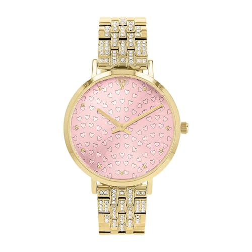 PAUL VALENTINE Reloj de pulsera para mujer de acero inoxidable chapado en oro, 126 circonitas cúbicas, cristal mineral, caja de 32 mm, diseño elegante para cualquier ocasión, rosa, Moderno
