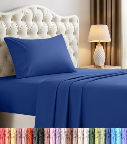 Image of Utopia Bedding Twin Sheet Set - 3 Piece Bed Sheets for Twin Size Bed, Soft and Breathable Microfiber, Includes 1 Fitted Sheet, 1 Flat Sheet and 1 Pillowcase - Oeko Tex (Royal Blue)