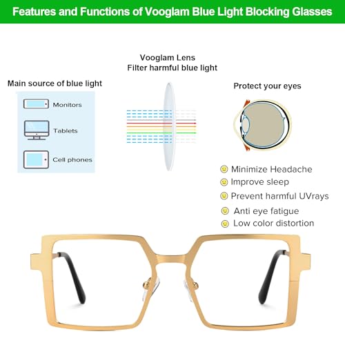 Image of VOOGLAM Stylish Rectangle Blue Light Blocking Glasses for Women Men Anti Eyestrain Dry Eyes Eyewear Elowen