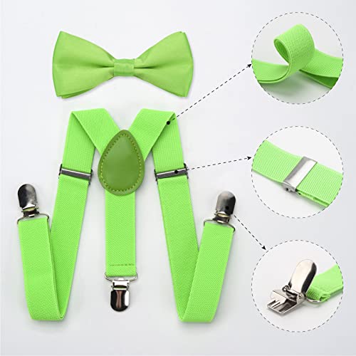 MOTYAWN Kids Suspenders Bowtie Set, Toddler Adjustable Suspenders Bowties Elastic Band with Clip-on Child Y-Shape Suspender Set Boys Classic Bow Tie Braces for Wedding, Formal Events2