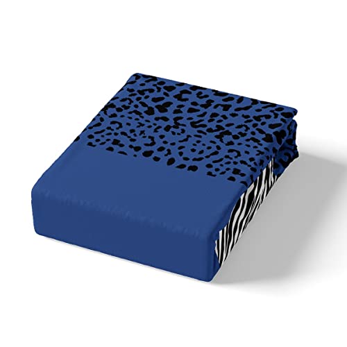 Navy Blue Leopard Comforter Cover Zebra Cheetah Print Bedding Sets Stripes Patchwork Duvet Cover Set For Kids Girls Women Safari Animal Skin Print Bedspreads Cover With 2 Pillow Cases King Size #TOP3