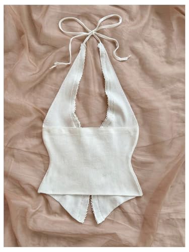 Milumia Women's Split Tie Bow Front Neck Hater Top Sleeveless Sexy Backless Knitted Tank Tops2