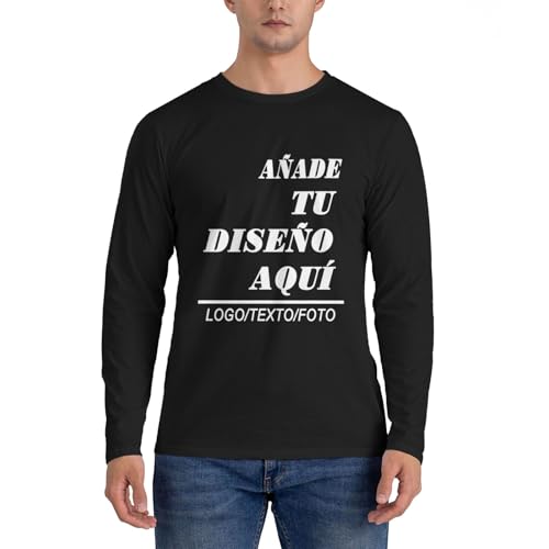 Camiseta Personalizada Hombre Manga Larga, Diseña tu Logo, Foto o Texto, Camisetas Personalizado para Hombre y Mujer, añade tu Imagen,Camisa para Trabajo, Gimnasio o Deportes
