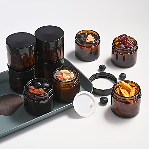 4 Pack 1oz Glass Jars with Lids, Tecohouse Amber Glass Jars with Lids & Stickers, Reusable Empty Round makeup container for Creams, Lotion, Cosmetic3