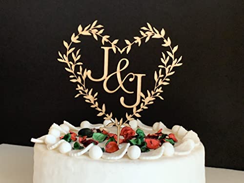 Personalized 2 Initials Wedding Cake Topper, Heart Cake Topper, Hand Lettered Initials, Mr & Mrs Custom Cake Topper, Anniversary Letters Flower Cake Topper Bride And Groom Monogram Floral Heart Wreath #TOP12