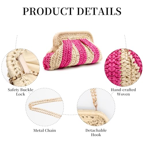 Image of Straw Clutch Purses - Straw Crossbody Bags for Women Woven Purse Beach Handbags Cloud Dumpling Pouch