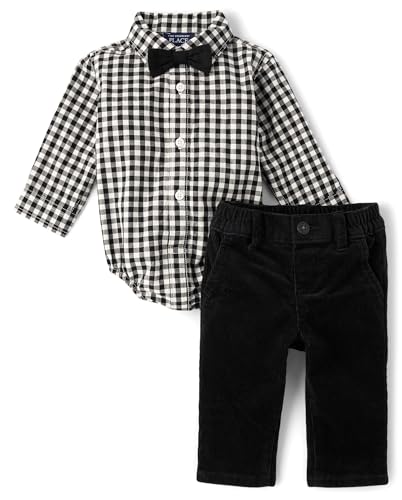 Image of The Children's Place Baby Boys' And Newborn Button Down Shirt and Pants, 2 Piece Outfit
