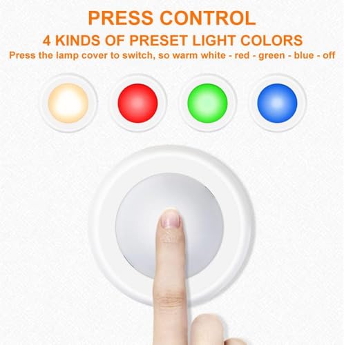 Image of 13-Color LED Puck Lights with Remote Control | Wireless Battery-Powered Stick-On Under Cabinet Lighting | Dimmable Color Changing Lights with Timer for Kitchen, Closet & Home Decor