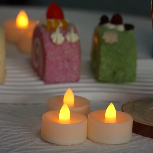 Image of CANDLE CHOICE Battery Operated Flameless Tea Lights Bright Flickering LED Tealight Candles for Wedding Table Centerpieces Halloween Thanksgiving Christmas Decoration Batteries Incl Amber Light 24 Pack