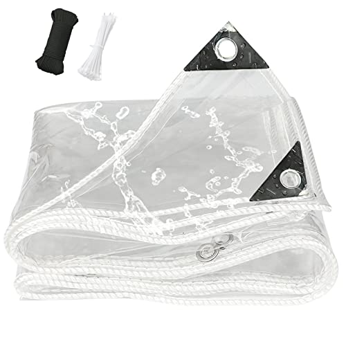 Lona impermeable de PVC transparente resistente de 0,35 mm de grosor con ojales metálicos para patio, porche, salas de pantalla y cenadores de jardín, 0,9 x 7,9 m