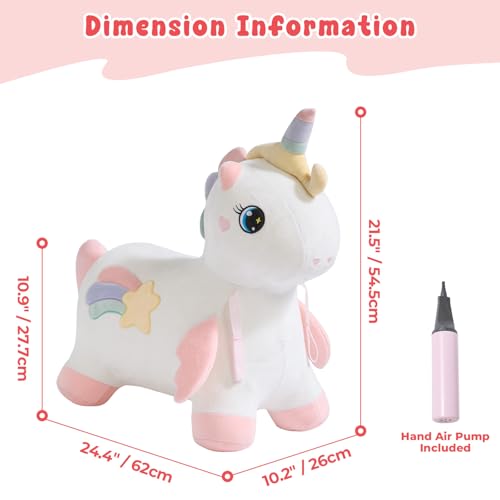 FUNLIO Einhorn Hüpftier, Regenbogen-Feen Hüpfpferd für Kleinkinder von 18 Monaten bis 5 Jahren, Aufblasbares Einhorn zum Reiten, Abziehbarer Bezug & Waschmaschinengeeignet, CPC Zertifiziert