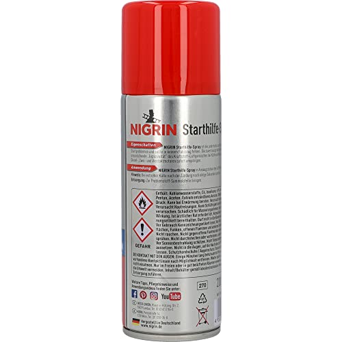 NIGRIN Starthilfespray, 6 x 200 ml, Kaltstarthilfe für Benzin- und Dieselmotoren, mit Schmier- und Korrosionsschutz-Additiven