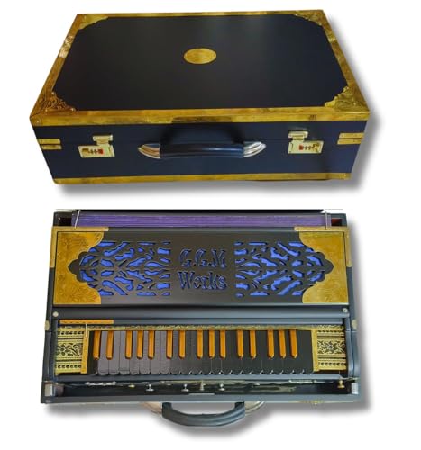Image of Musical Works 3.4 Octave Harmonium with 9 Scale Changer | Teak Wood, Coupler & 3 Reed Set (Bass + Male + Female) | Matte Black Finish with Fiber Box - Ideal for Beginners & Performers