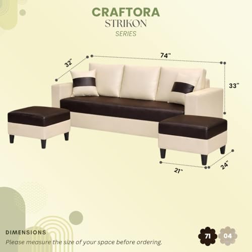 Image of Strike Dual Tone 5 Seater L Shape Leatherette Sofa Set with 2 Movable Ottomans | Flexible Layout | Premium Leatherette Upholstery | for Living Room & Office Spaces (Brown & Cream) | Breathable Material
