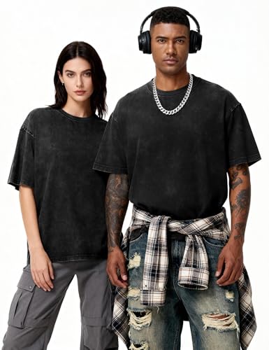 Image of Eiscntd Men's Oversized T-Shirts Heavyweight Cotton Vintage Washed Loose Fit Unisex Baggy Tee Shirts