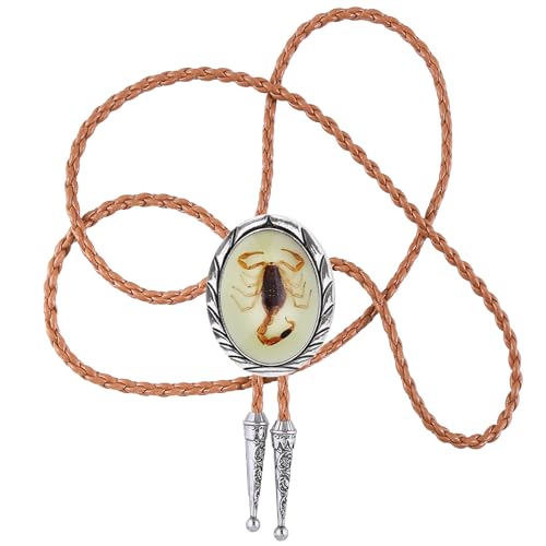 Image of Btilasif Bolo Tie for Women, Scorpion Bolo Tie Vintage Western Cowboy Stone Leather Neckties, Cowboy Gifts for Men