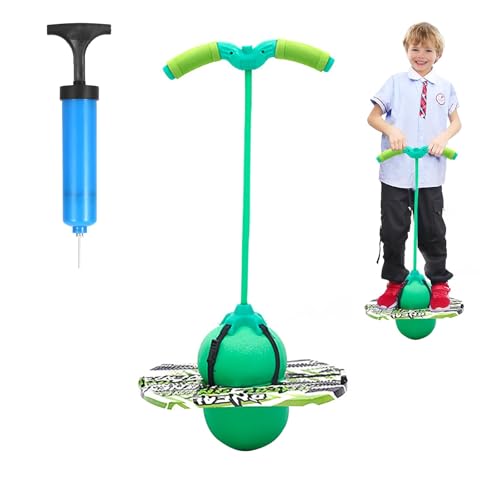 MeYuxg Saltador Niños, Pelota Saltarina Niños, 100 kg de Capacidad de Carga, Pogo Stick Adulto Niños, Skip Ball con Asa, Pogo Saltarin para Entrenamiento del Equilibrio y Deportes (Verde)