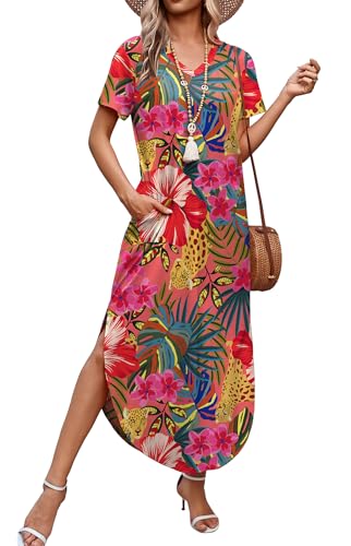 Image of WIHOLL Women's Summer Short Sleeve Dresses Maxi Dress Vacation Beach Sundresses 2026 with Pockets
