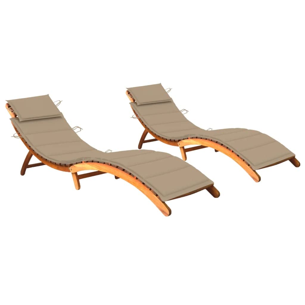 vidaXL 2X Madera Maciza de Acacia Tumbonas con Cojines Hamaca Cama Salón Diván Asiento Piscina Playa Jardín Patio Terraza Balcón Exterior Muebles