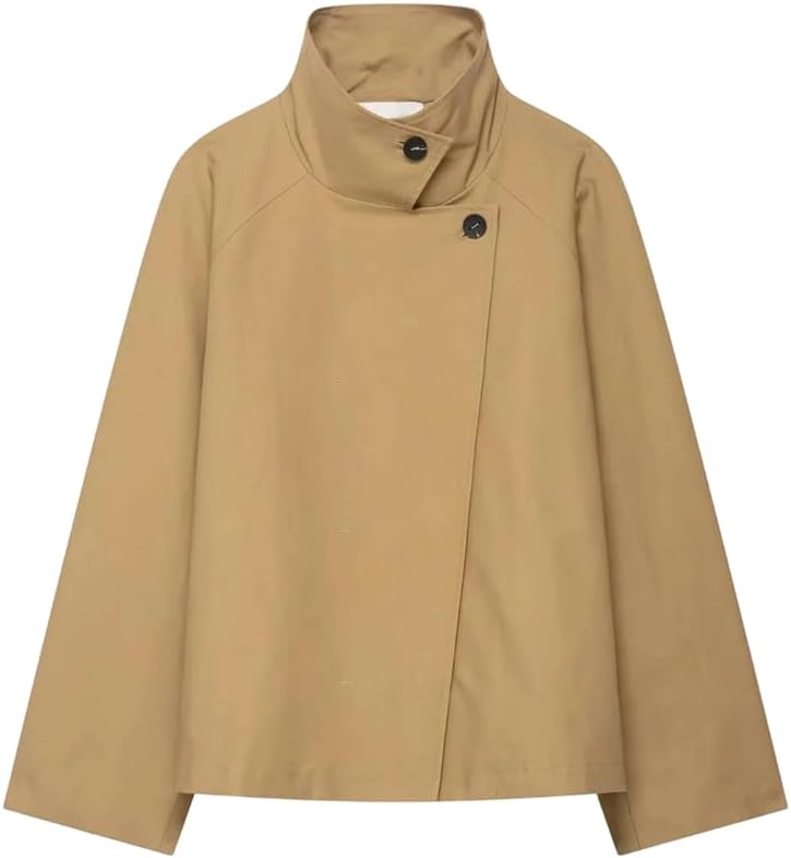 Women's Casual All-Match High Collar A-Shaped Long-Sleeved Trenchcoats Short Jacket