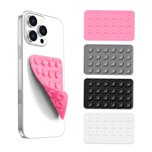 Image of HUMBLE Double Sided Silicone Suction Phone Sticker Grip, Sticky Phone Mount, Hands-Free Mobile Holder, Reusable Anti-Slip Stand for Mirror, Glass, Tile, All Smartphones for Selfie & Video(Pack of 4)