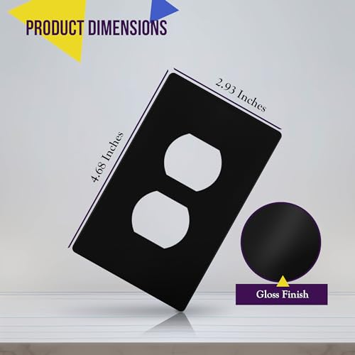 Image of ENERLITES Screwless Duplex Wall Plate, Child Safe Receptacle Outlet Cover, Standard Size, 1-Gang 4.68 inch x 2.93 inch, Unbreakable Polycarbonate Thermoplastic, UL Listed, SI8821-BK-5PCS, Black, 5 Pack