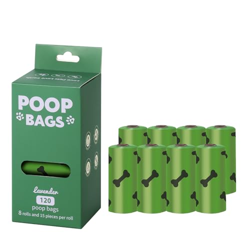 Image of HZDHCLH Poop Bags for Dogs Leak Proof Extra Thick Dog Poop Bags, Green Bones 8 Rolls 9 inch x 13 inch Lavender Scented Pet Waste Bag, 120 Count