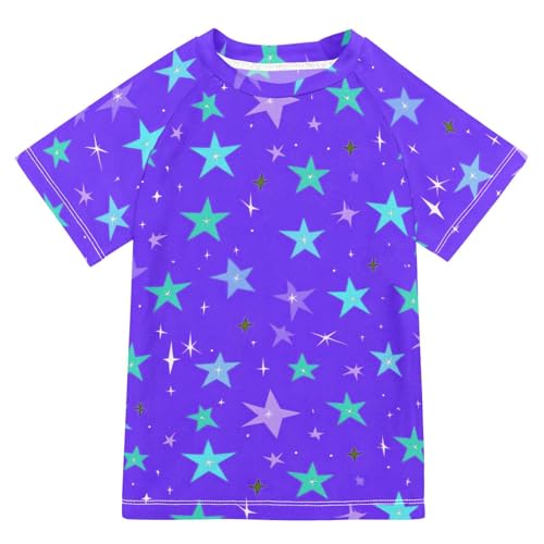 ALAZA Boys Swim Shirt Short Sleeve Rash Guard for Boys Girls UPF 50+ Green Star 9-10T