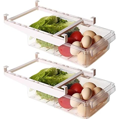 Shopwithgreen Refrigerator Organizer Bins with Handle, Pull-out Fridge Drawer Organizer, Freely Pullable Refrigerator Storage Box with 2 Divided Sections, Anti-Skid Design and Easy to Clean, Clear… Cover