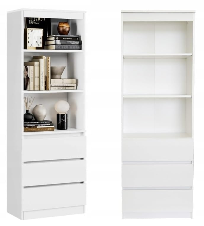 Armario multiusos con 3 cajones, 3 compartimentos, estantería, archivador, oficina, armario para el hogar, 180 x 60 x 35 cm, color blanco