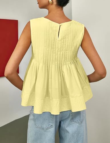PEHMEA Women's Summer Pleated Peplum Tank Tops, Cute Sleeveless Round Neck Babydoll Blouse Shirt for Casual Office Daily Wear2