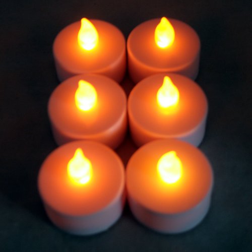 Bluedot Trading Pack of 6 Flameless LED Tea Lights with Realistic Amber Flame, Battery-Operated Flickering Light, Perfect for Weddings, Home décor, Christmas, and Parties