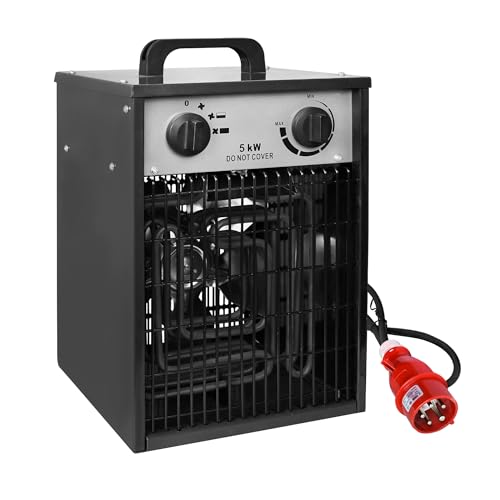 Aufun - Calentador de ventilador eléctrico, 5 kW, profesional, con 4 niveles de calefacción, protección contra sobrecarga, ideal para uso en interiores y exteriores (5000 W, negro)