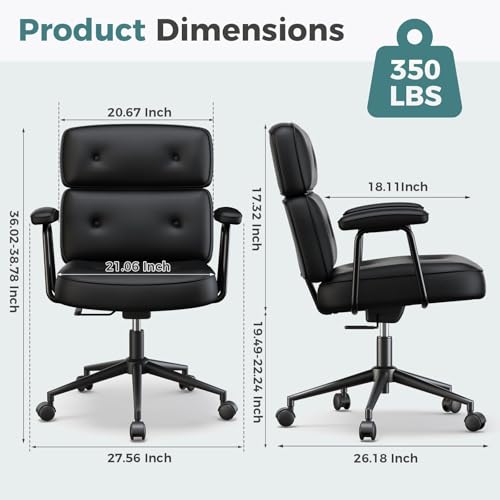 Image of Ergonomic Home Office Desk Chair, PU Leather Computer Chair with Lumbar Support, Adjustable Height, 360 Swivel Rolling Wheels, Executive Task Chair for Office, Gaming, Meeting Room, Black