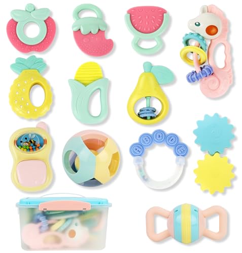 Image of IIROMECI Baby Teethers 6 to 12 Months, 12 PCS Baby Rattles Toy Set, Infant Theething Toys, Early Sensory Development Toys, Newborn Gift for Babies 3 6 8 9 10 12 Months Boys Girls