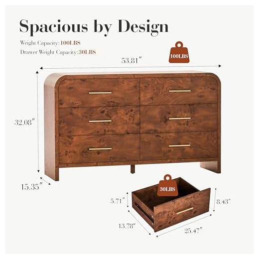 EliteSet 6-Drawer Curved Dresser