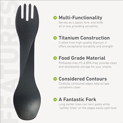 Cuillère-fourchette en titane noir humangear GoBites Uno pour camping
