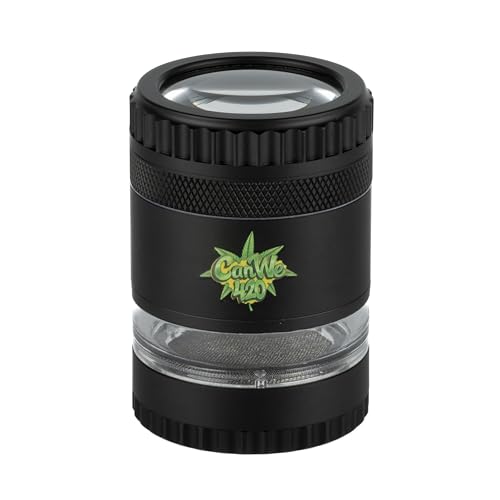 CanWe420 Aluminium Grinder [Mit Lupe & Sichtfenster] 4-teiliger Metallgrinder Schwarz (inkl. Pollensieb & Magnetdeckel) Grinder für Kräuter & Blüten (Effizient & Präzise)