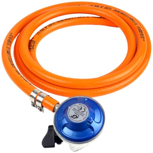 Butane Regulator (Blue) 21mm Cylinders 28mbar + 8mm LPG Gas Hose + Clips 0.5 Metre Caravans BBQ Camping