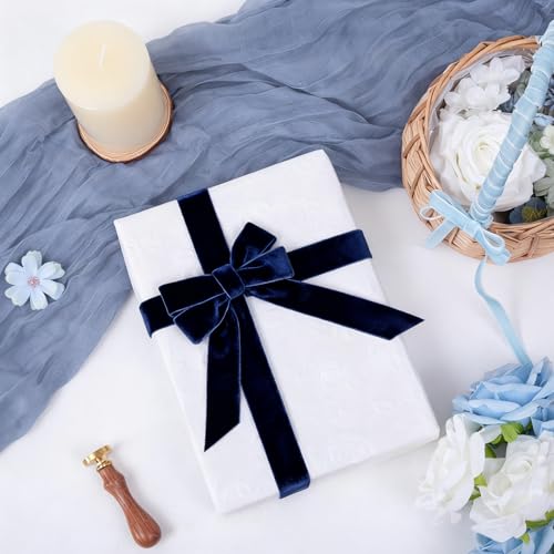 Image of QIANF Vintage Navy Blue Velvet Ribbon, 1 Inch X 25Yd